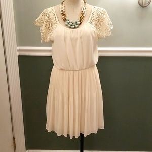 Crochet Sleeve Pleated Dress